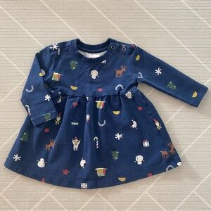 Hanna Andersson Festive Friends Navy Dress with Holiday Print Girl’s Size 6-12M